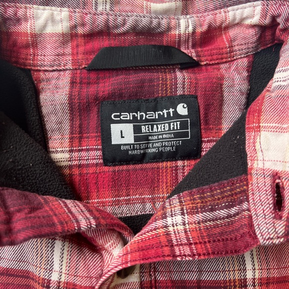 Carhartt Men's Red/White Plaid Flannel Long Sleeve Button-Down Shacket Size L - Picture 2 of 7